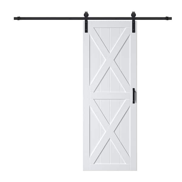 ARK DESIGN 30 in. x 84 in. Paneled off White Primed MDF Double X Shape Sliding Barn Door with Hardware Kit