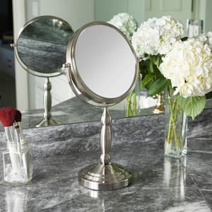 16 in. L x 9 in. W 360° Swivel Freestanding Bi-View 10X/1X Magnification Vanity Beauty Makeup Mirror in Satin Nickel