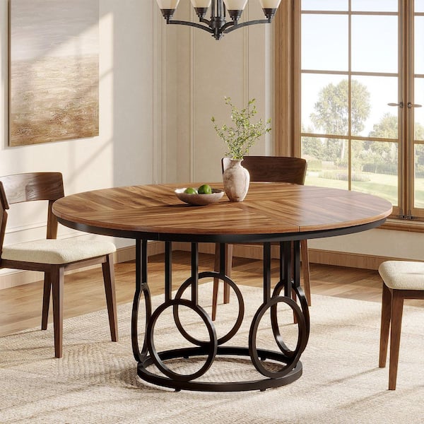 Lesley Classic Style Brown Wood 47.2 in. Column Dining Table, Kitchen Table, Dinner Table with Metal Base Seats 4-6