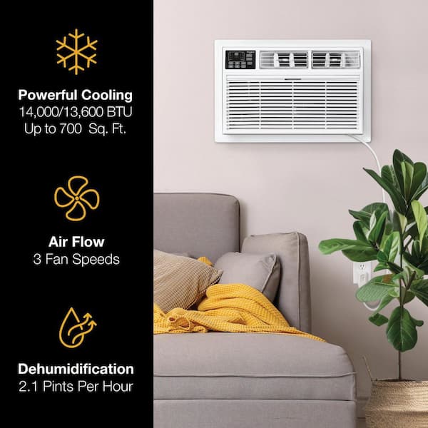14,000 BTU (DOE) 230-Volt Through-The-Wall Air Conditioner Cools 700 sq. ft. with Remote in White