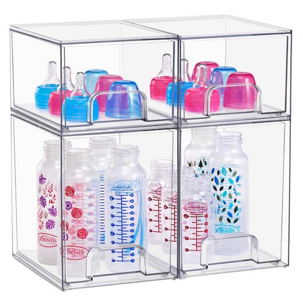 Clear Acrylic Pull-Out Organizer, Stackable Storage Drawers, 4-Pack Plastic Organizer Bins