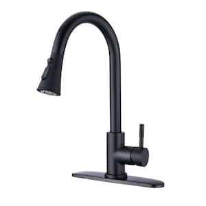Swan Single Handle Pull Down Sprayer Kitchen Faucet Stainless with Deckplate Mount in Matte Black
