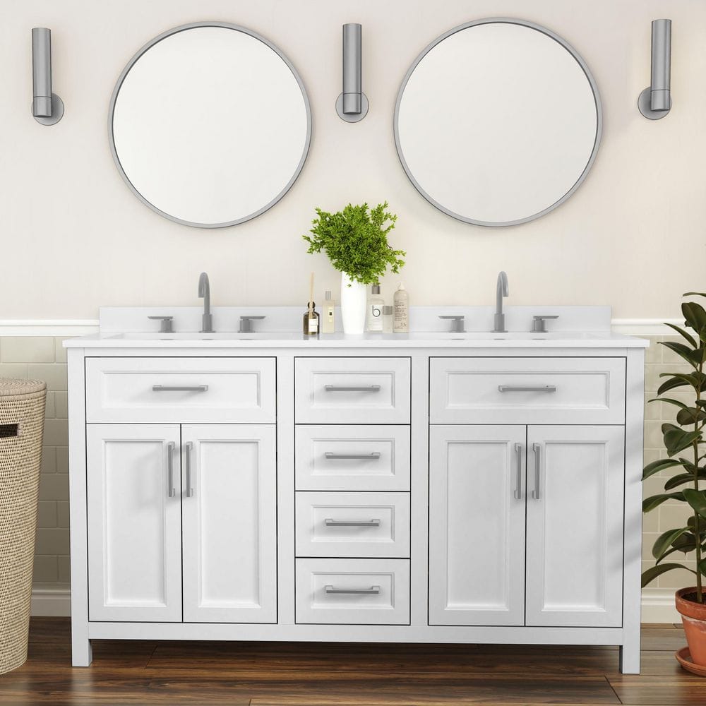 Vega 60 in. W x 18.5 in. D x 37.5 in. H Freestanding Bathroom Vanity in White with White Carrara Marble Finish St1 Top price history on PriceWatchPro