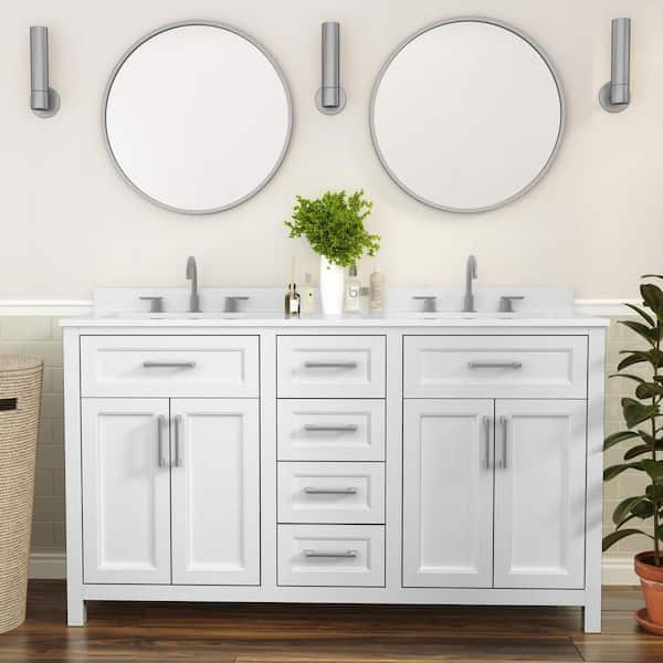 Vega 60 in. W x 18.5 in. D x 37.5 in. H Freestanding Bathroom Vanity in White with White Carrara Marble Finish St1 Top