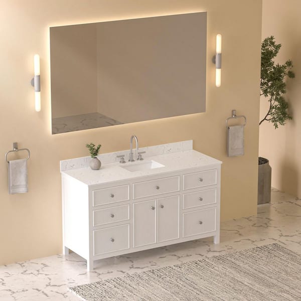 Vanta 60 in. Single Sink Freestanding White Bath Vanity with Carrara White Quartz Stone Top Backsplash