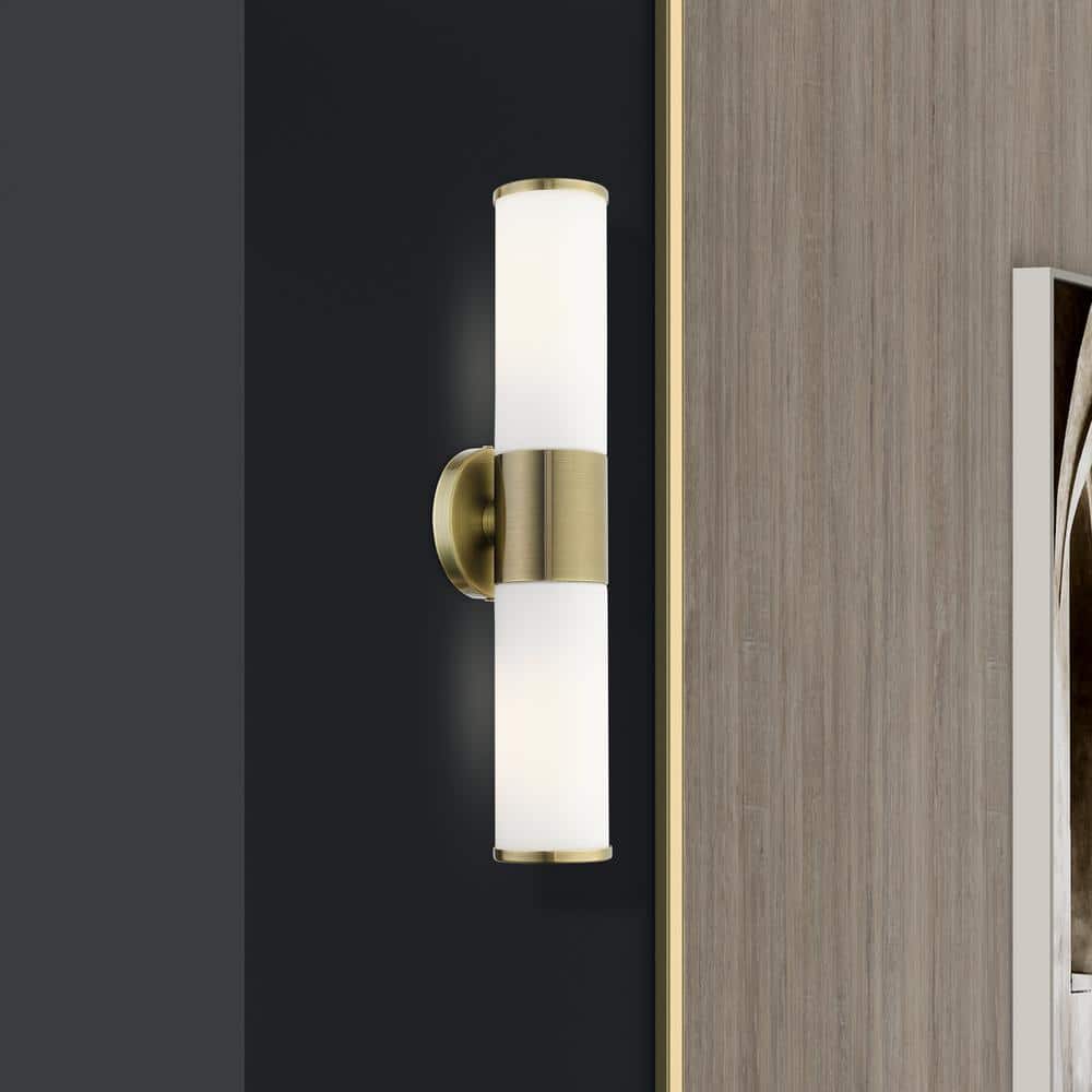Antique Brass 2-Light Wall Mount Vanity Sconce