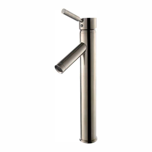 KRAUS Sheven Single Hole Single-Handle Vessel Bathroom Faucet with Matching Pop Up Drain in Satin Nickel