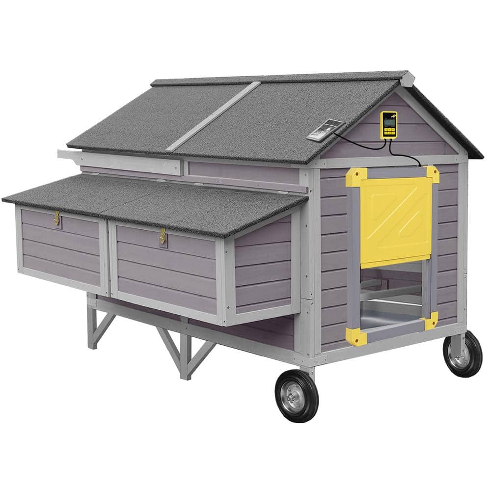 Extra-Large Wooden Chicken Tractor with Automatic Chicken Door (Gray Frame)