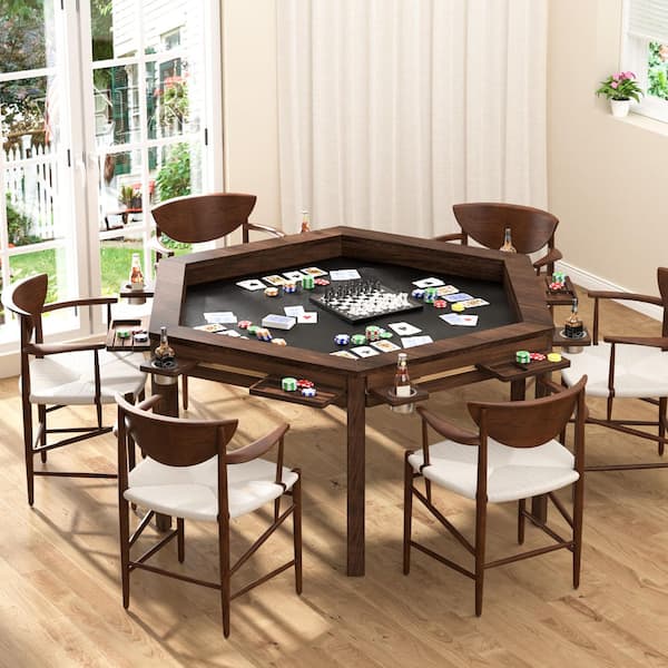 VEIKOUS W 4-6-Player Wood Poker Table with Removable Top