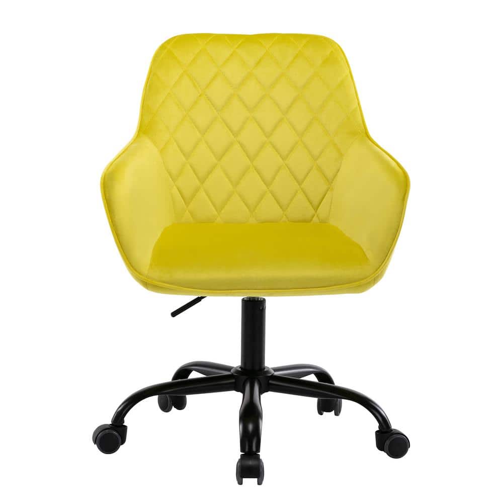 Ergonomic Yellow Velvet Upholstered Swivel Office Chair Task Chair with Adj