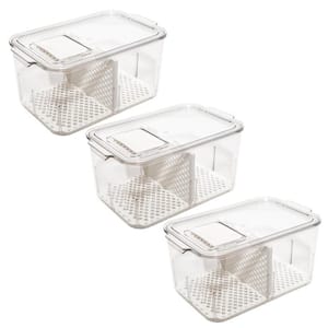 Acrylic Produce Food Storage Container Organizer with Divider and Vented Lids 3-Pack