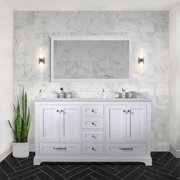 Lexora Dukes 60 in. W x 22 in. D White Double Bath Vanity without Top and 58 in. Mirror