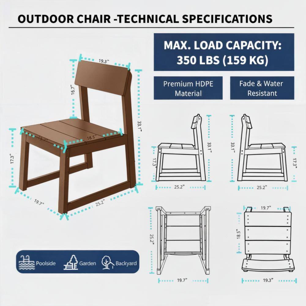 Technical specifications diagram for an outdoor chair.
