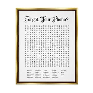 Phone Crossword Puzzle Bathroom Word by Lettered and Lined Floater Frame Typography Wall Art Print 21 in. x 17 in.