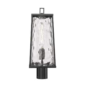Dutton 1-Light Black Steel Line Voltage Outdoor Weather Resistant Post Light with Clear Water Glass No Bulb Included