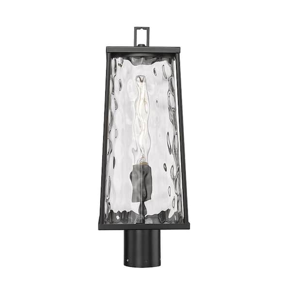 Millennium Lighting Dutton 1-Light Black Steel Line Voltage Outdoor Weather Resistant Post Light with Clear Water Glass No Bulb Included