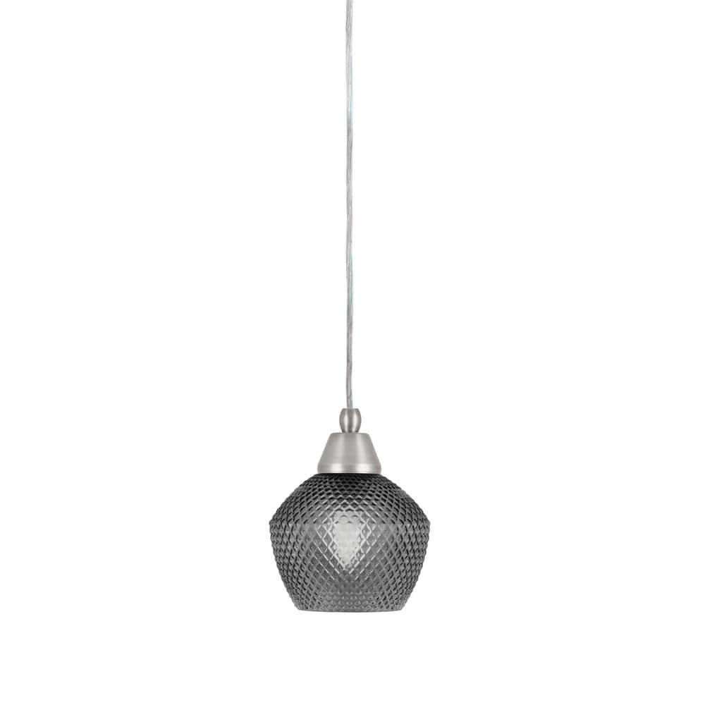 Bryson 6 in. 1-Light Brushed Nickel Cord Pendant Light with 6 in. Smoke Tex