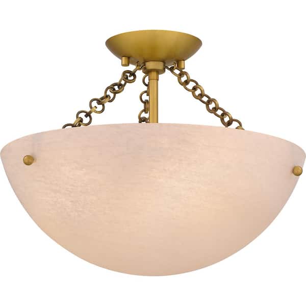 Quoizel Baylor 15 in. 3 -Light Brushed Gold Semi-Flush Mount