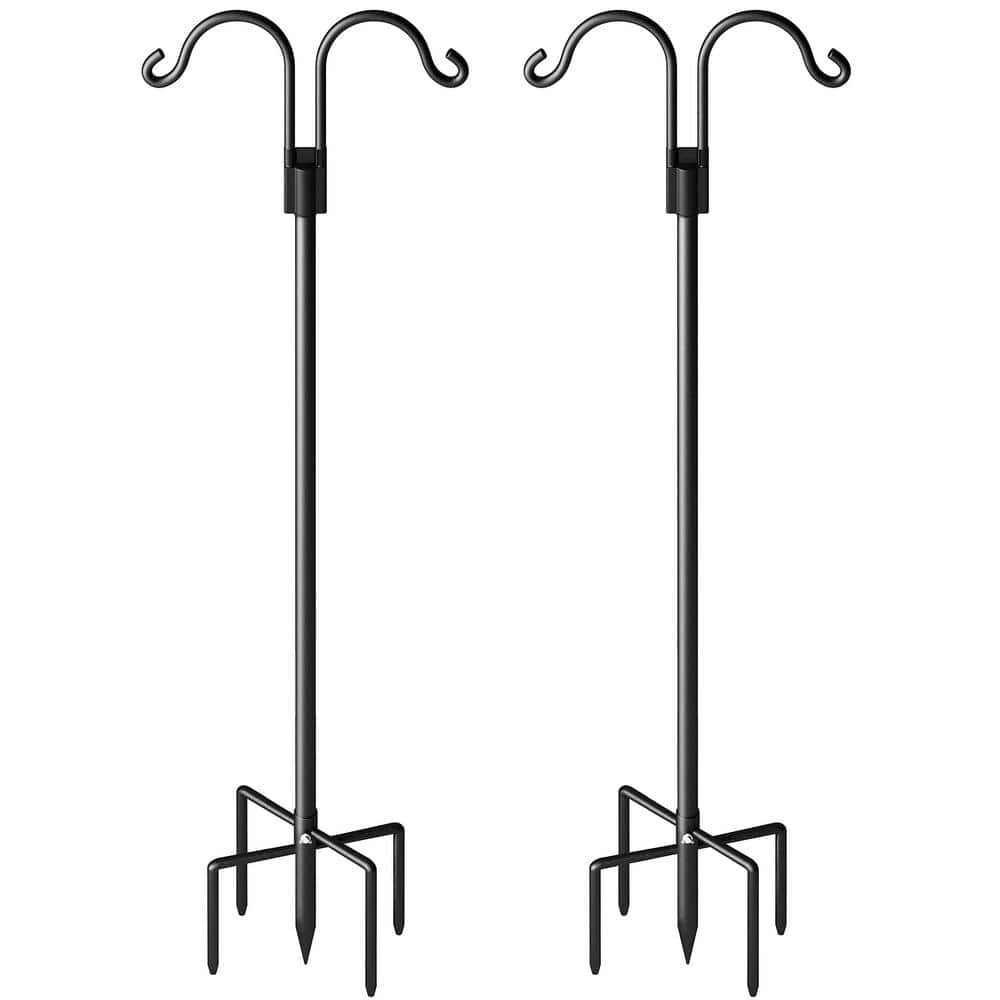 75 in Double Shepherds Hooks for Outdoor (2-Pack) Black
