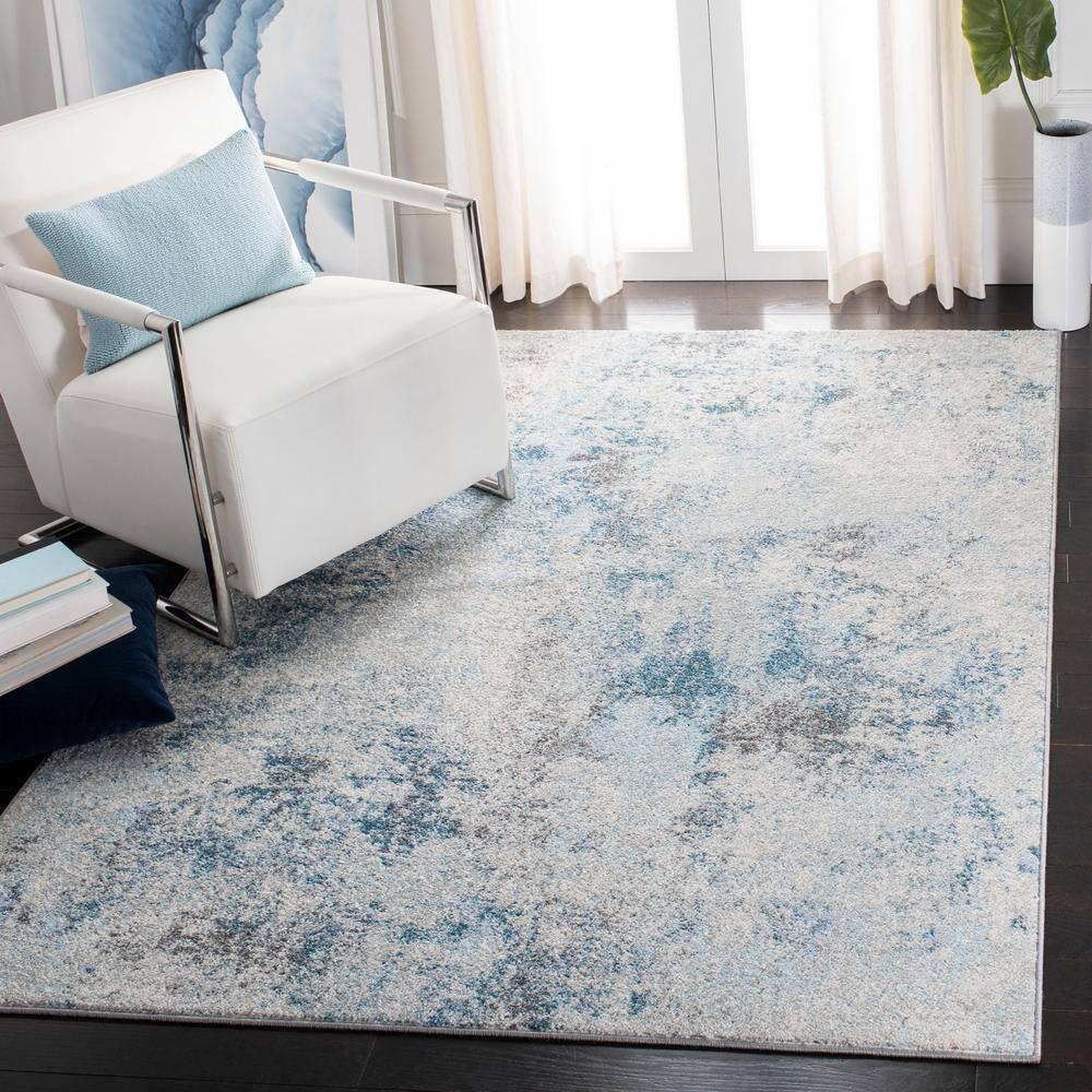 Boho-Chic Blue Square Easy-Care Synthetic Area Rug