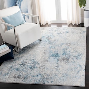 Tulum Ivory/Blue 5 ft. x 5 ft. Square Distressed Rustic Area Rug