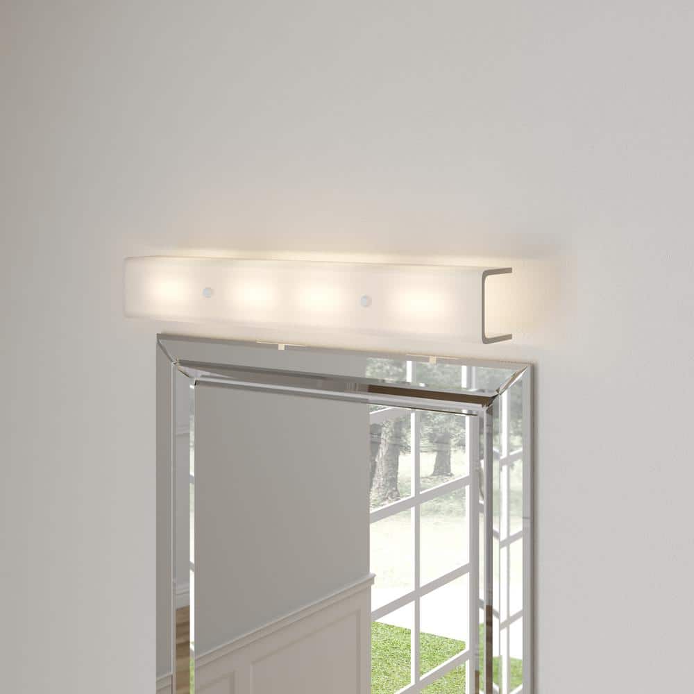 White Glass Four-Light Bath Vanity Light Fixture