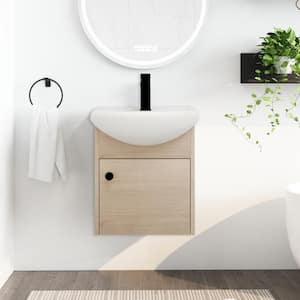18 in. W Modern Simplicity Floating Wall Mounting Bathroom Vanity with White Sink in Yellow(Khaki)