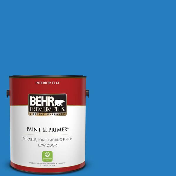 BEHR PREMIUM PLUS 1 gal. #P510-6 Brilliant Blue Flat Low Odor Interior Paint & Primer