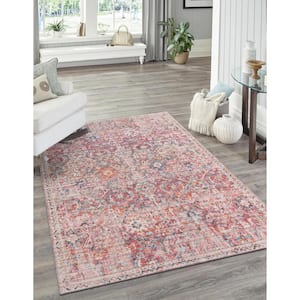 Nostalgia Gossamer Ivory and Pink 10 ft. 6 in. x 13 ft. Machine Washable Area Rug