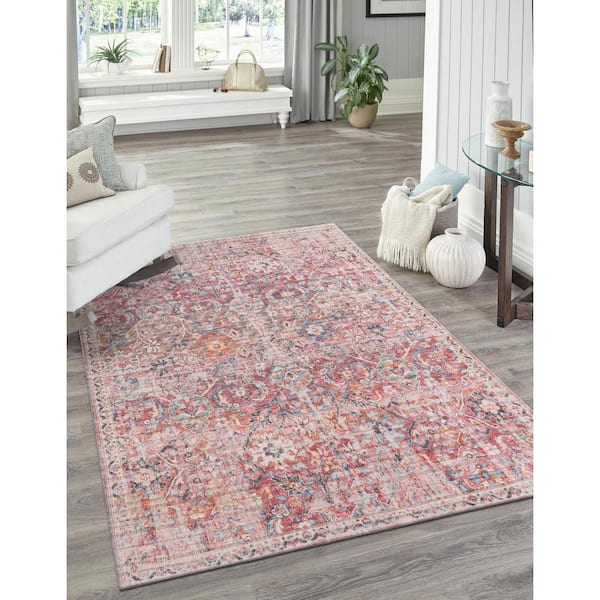 Nostalgia Gossamer Ivory and Pink 6 ft. x 9 ft. Machine Washable Area Rug