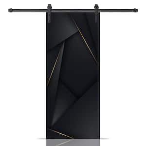 18 in. x 80 in. Artisan Print Series Black and Gold MDF Modern Interior Sliding Barn Door with Hardware Kit