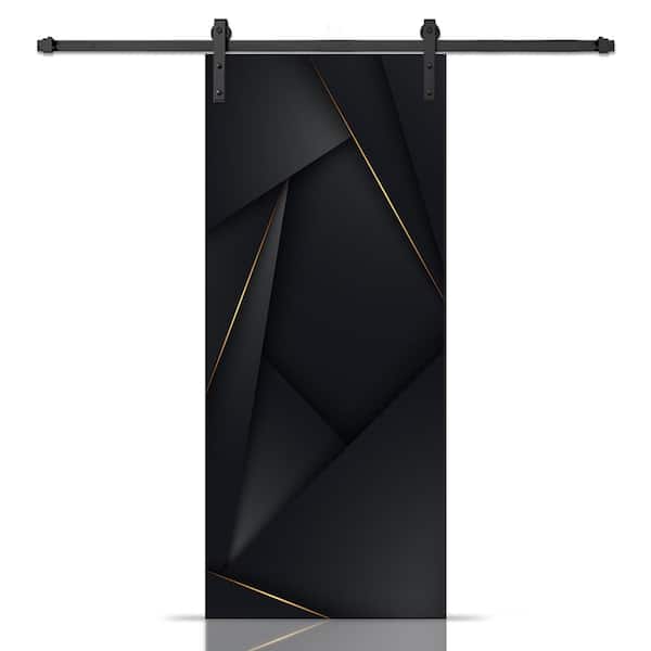 CALHOME 24 in. x 80 in. Artisan Print Series Black and Gold MDF Modern Interior Sliding Barn Door with Hardware Kit