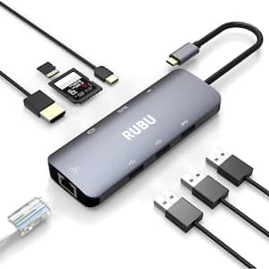 (8 in 1) USB C Hub - TransFlash, USB, USB Type C, Ethernet, HDMI (1-Pack)