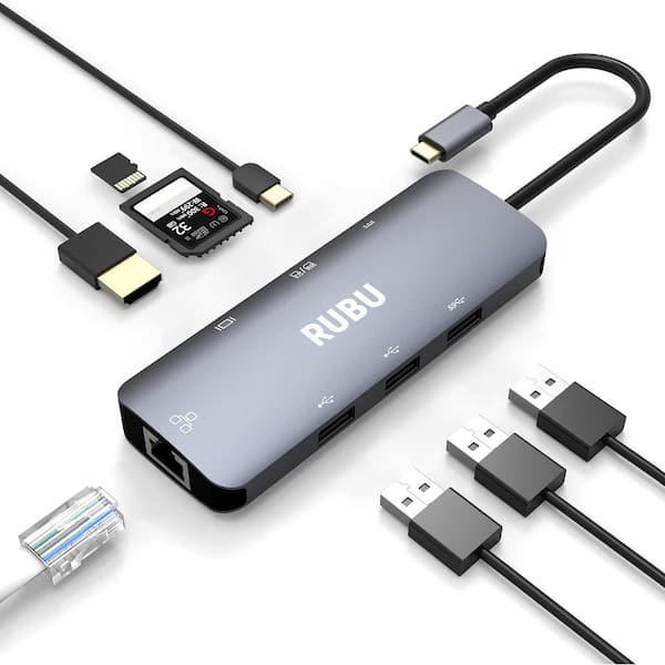USB C Hub 3ft Detachable Cable, Ethernet, 4K60Hz HDMI, PD, USB