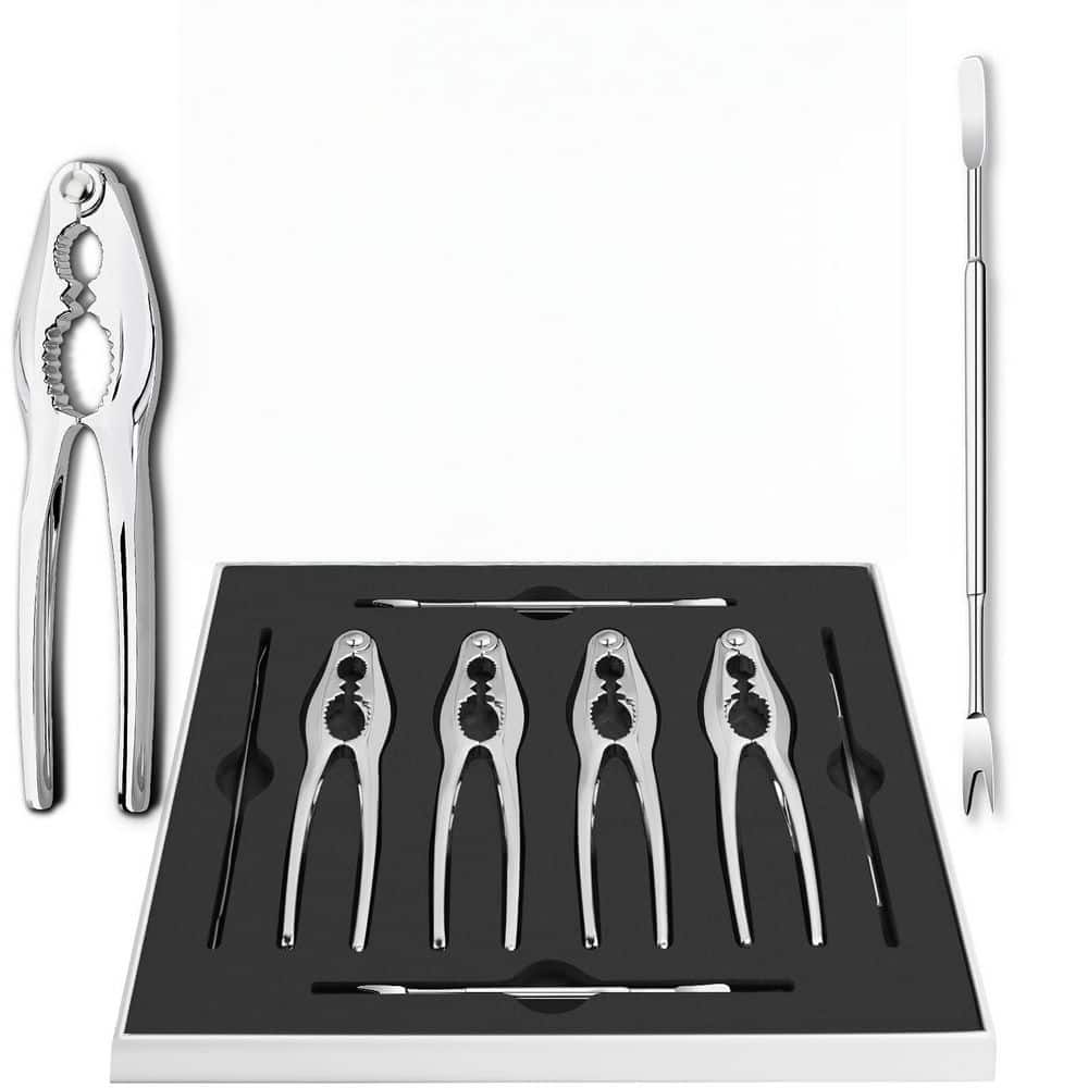 Crab Crackers and Tools, Seafood Tool Kit with 4-Piece Stainless Steel Lobster Picks and 4-Piece Crab Leg Cracker