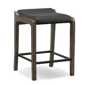 Favorite Finds Graystone Wood Fastback Counter Height Stool with Black Faux Leather Seat (Pack of 2)