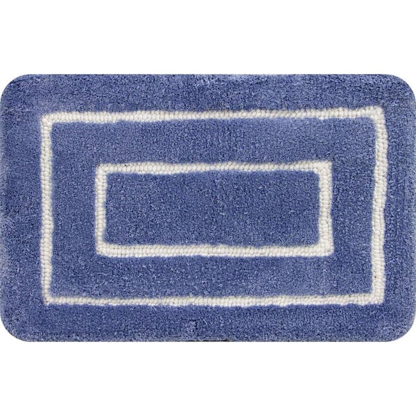 Unbranded Borders Foam Mid Blue 18 in. x 27 in. Polyester Bath Mat