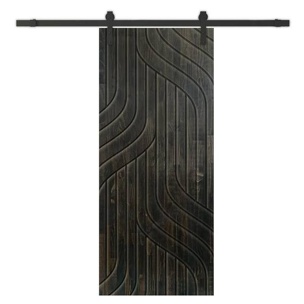 CALHOME 24 in. x 80 in. Charcoal Black Stained Pine Wood Modern Interior Sliding Barn Door with Hardware Kit