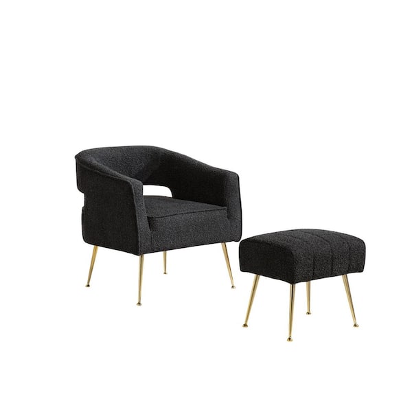 Best Quality Furniture Kenya Black Boucle Fabric Accent Armchair and Ottoman Set of 2