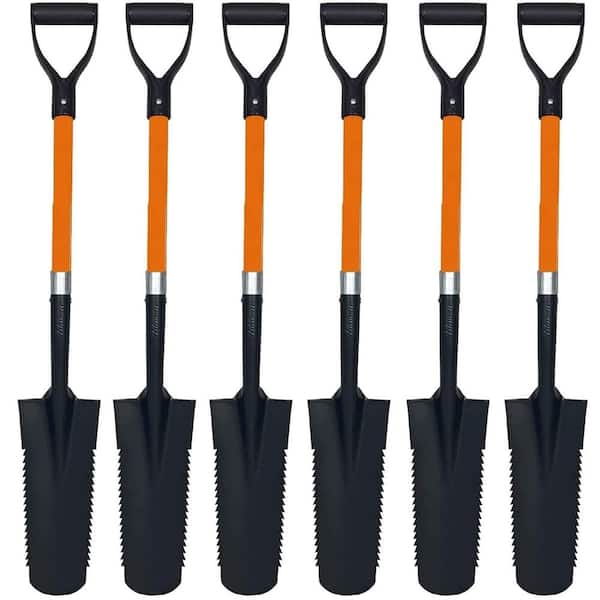27 in. Fiberglass Handle Short Handle Drain Shape Teeth Shovel, D-Grip with Heavy-Duty Metal Blade Shovel (6-Pack)
