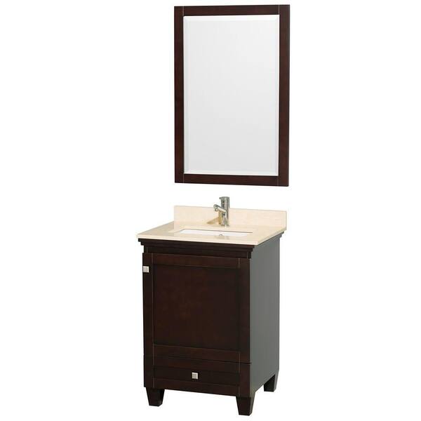 Wyndham Collection Acclaim 24 in. Vanity in Espresso with Marble Vanity Top in Ivory, Square Sink and Mirror