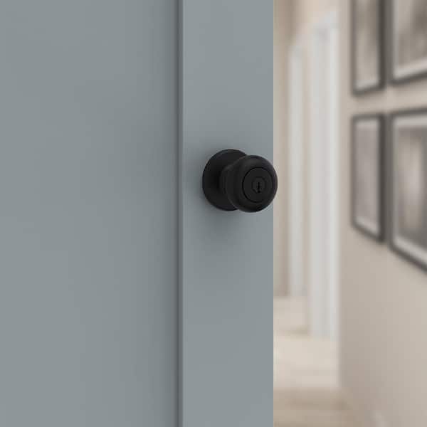Cove Matte Black Keyed Entry Door Knob featuring SmartKey Security and Microban Technology
