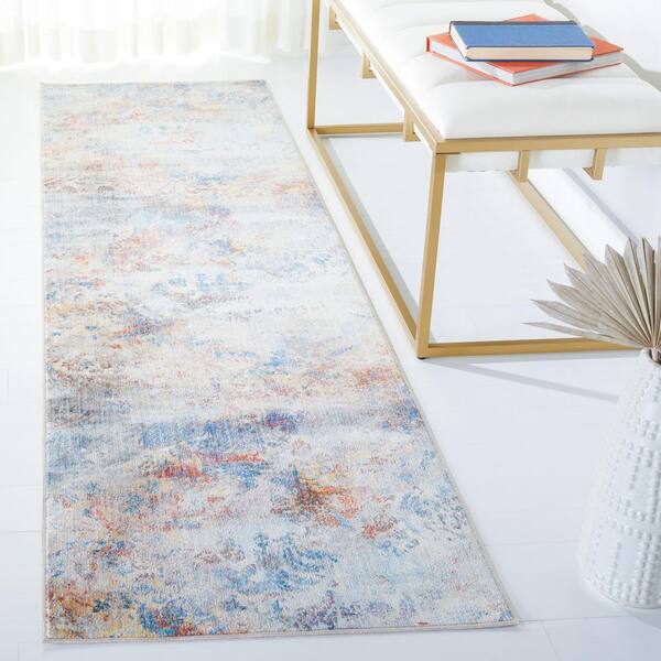 Vintage Persian 2 ft. x 5 ft. Blue/Beige Ornate Marble Runner Rug