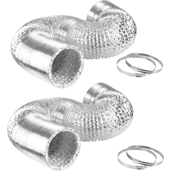 iPower 4 in. 8 ft. Non-Insulated Flex Air Aluminum Ducting Dryer Vent Hose for HVAC Ventilation, 4 Clamps Included (2-Pack)
