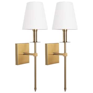 1-Light Modern Gold Wall Sconce with White Fabric Shade(2-Pack)