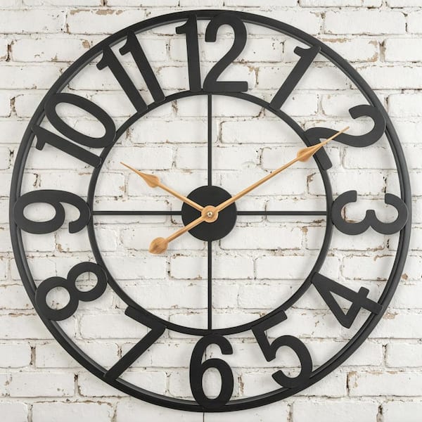 14 in. Outdoor Wall Clock, Silent Battery-Operated Metal Patio and