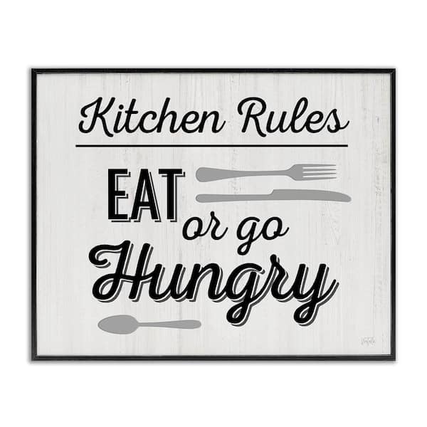 Stupell Industries Kitchen Rules or Go Hungry by Natalie Carpentieri Black Framed Food Giclee Art Print 11 in. x 14 in.