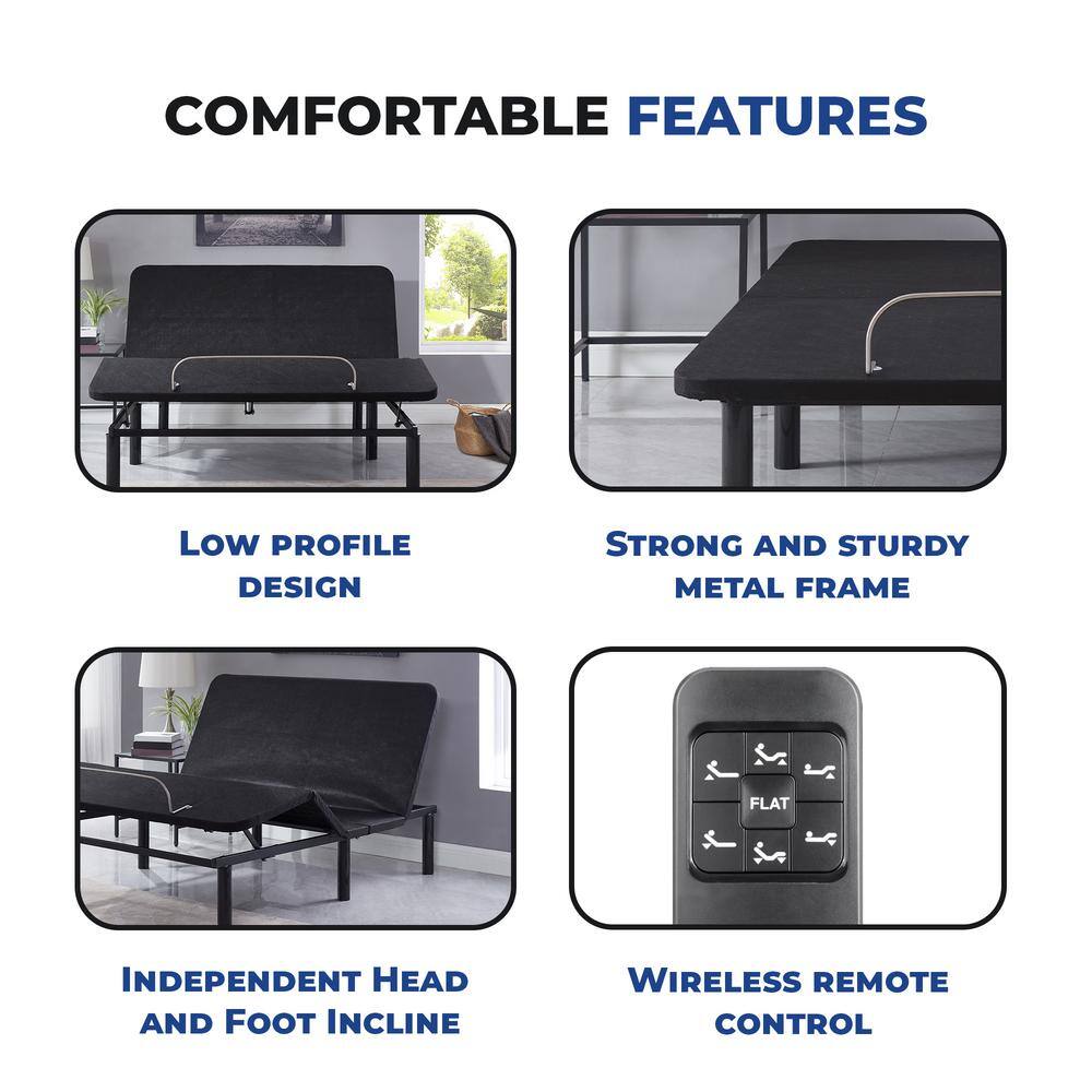 Black King Split Adjustable Metal Bed Frame with Wireless Remote