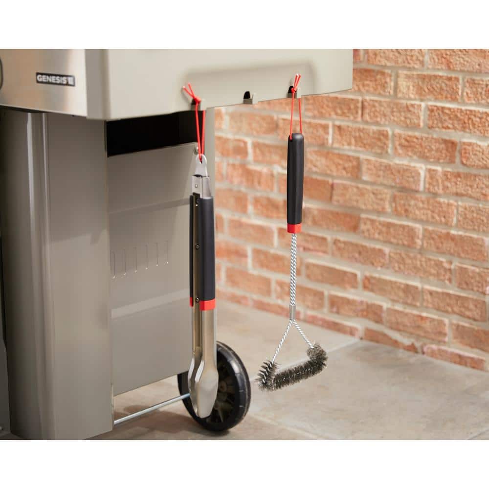 18" Black and Red Stainless Steel Three-Sided Grill Brush