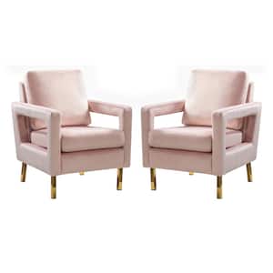 Anika Modern Pink Comfy Velvet Arm Chair with Stainless Steel Legs and Square Open-framed Arm (Set of 2)